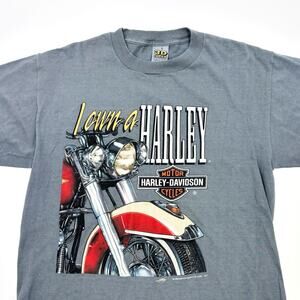 Vintage Harley Davidson 3D Emblem T Shirt Tee Men's Large Gray 1992 Biker Grail